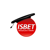 Para cego ver: na imagem o logotipo do ISBET, que consiste em um circulo vermelho com o nome ISBET em destaque na cor branca e cinza, logo abaixo ainda no circulo tem os dizeres: Educação para o Trabalho, e para fortalecer o objetivo, acima do circulo tem um capelo (chapéu de formatura) na cor preta.